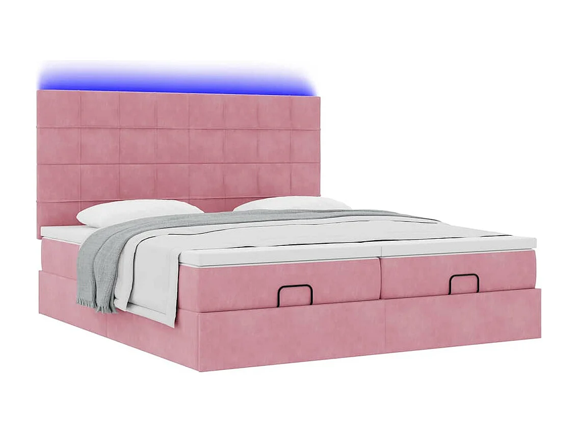 Ottoman-Bett mit Matratzen & LEDs Rosa 180x200 cm Samt