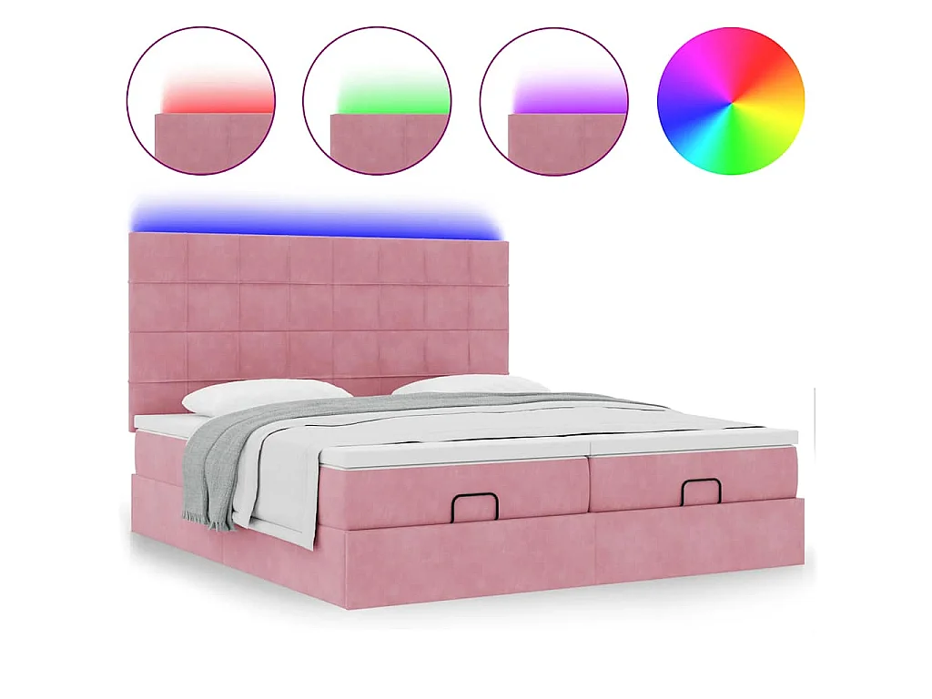 Struttura Letto Pouf con Materassi Rosa 180x200 cm Velluto