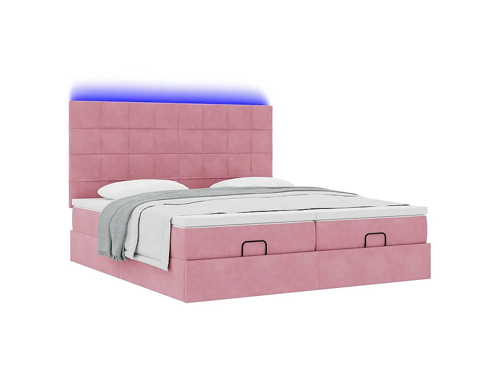 Struttura Letto Pouf con Materassi Rosa 180x200 cm Velluto