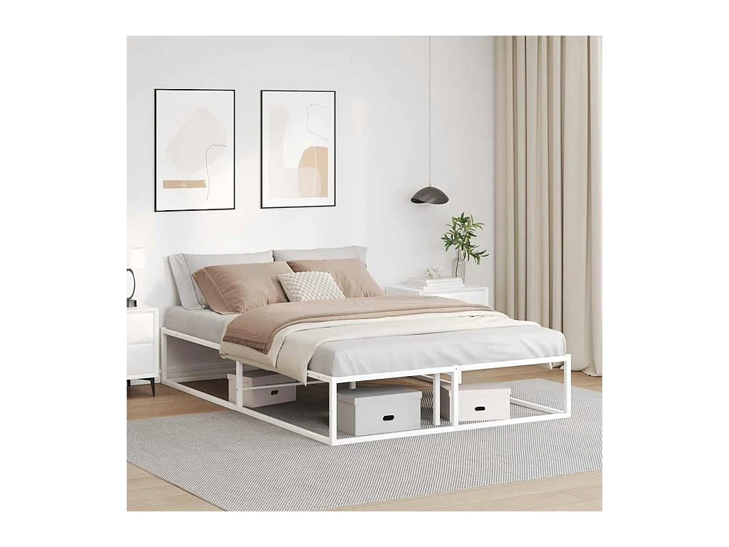 Cadre de lit sans matelas blanc 140x200 cm métal