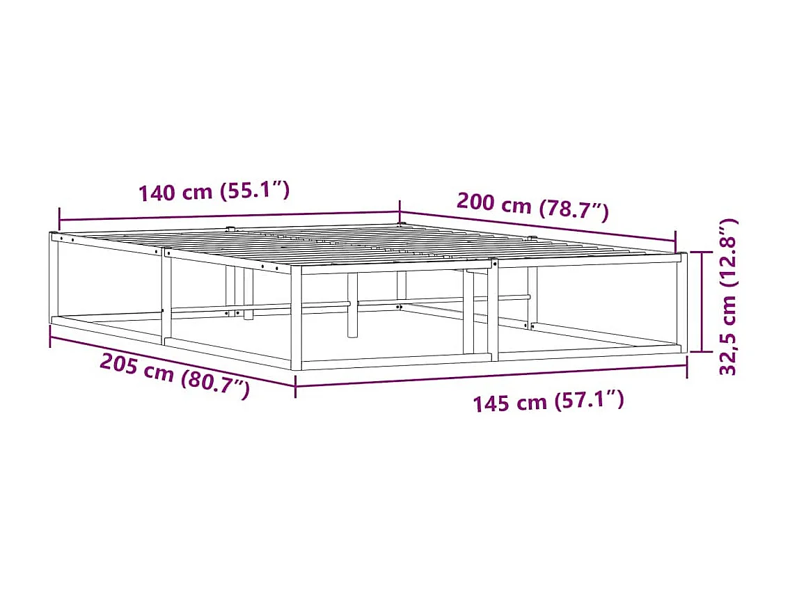 Cadre de lit sans matelas blanc 140x200 cm métal