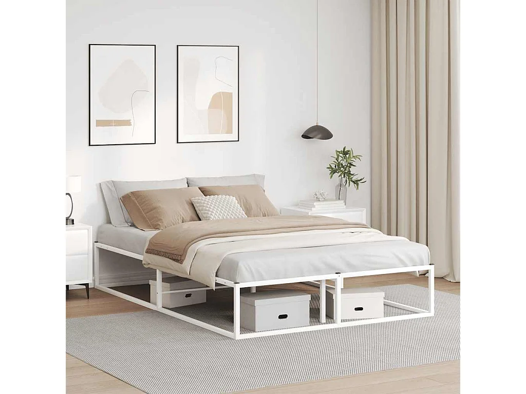 Cadre de lit sans matelas blanc 140x200 cm métal