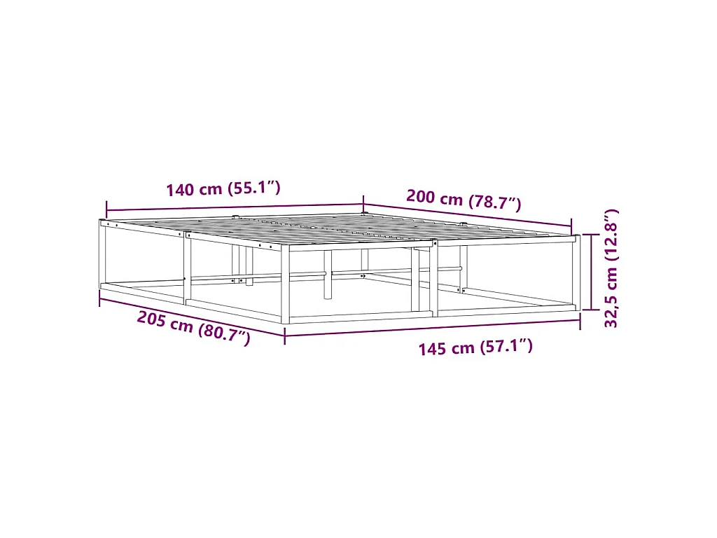 Cadre de lit sans matelas blanc 140x200 cm métal