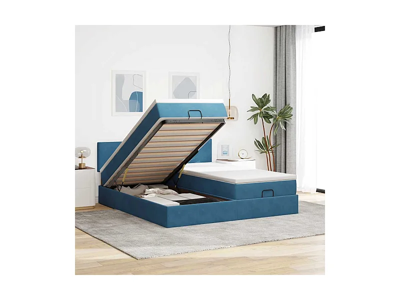 Ottoman-Bett mit Matratzen Dunkelblau 160x200 cm Samt