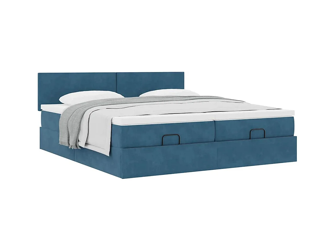 Cadre de lit ottoman avec matelas bleu foncé 160x200 cm velours