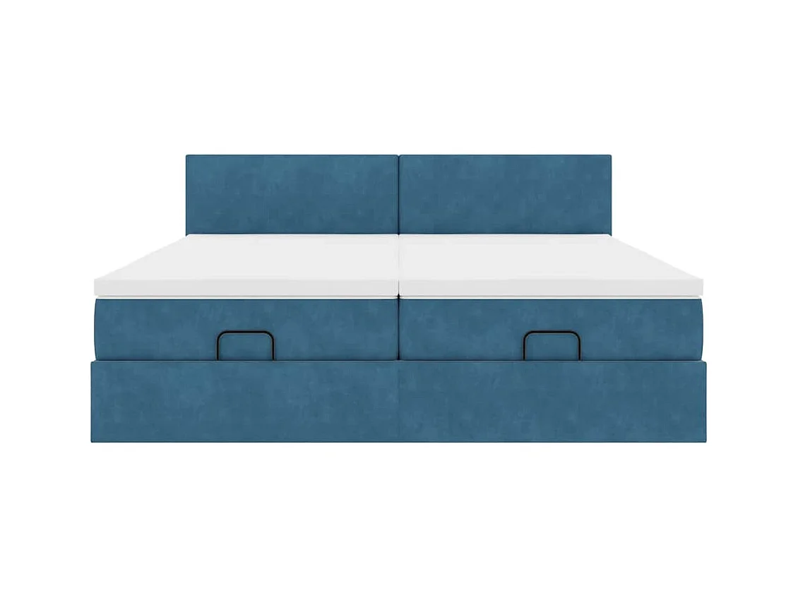 Cadre de lit ottoman avec matelas bleu foncé 160x200 cm velours