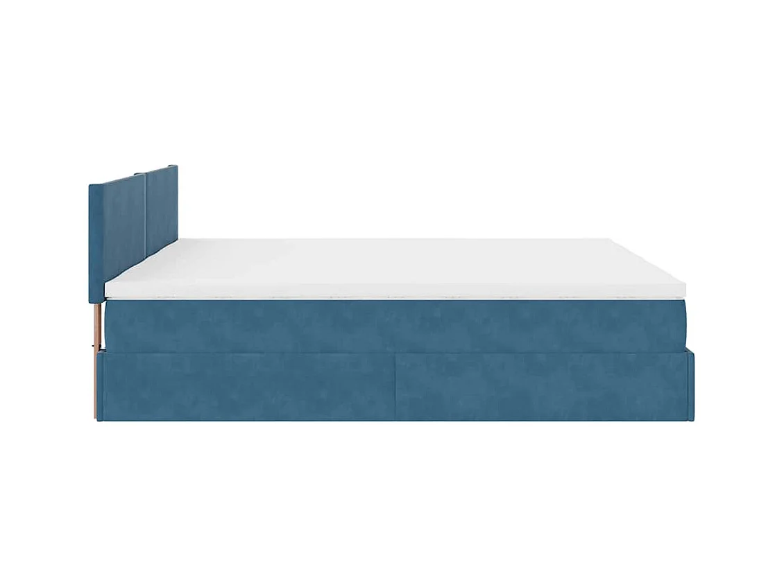 Cadre de lit ottoman avec matelas bleu foncé 160x200 cm velours