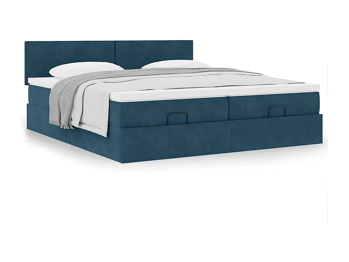 Cadre de lit ottoman avec matelas bleu foncé 160x200 cm velours