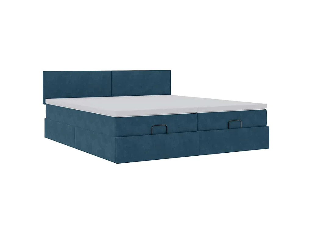 Estrutura de cama otomana com colchão azul escuro veludo