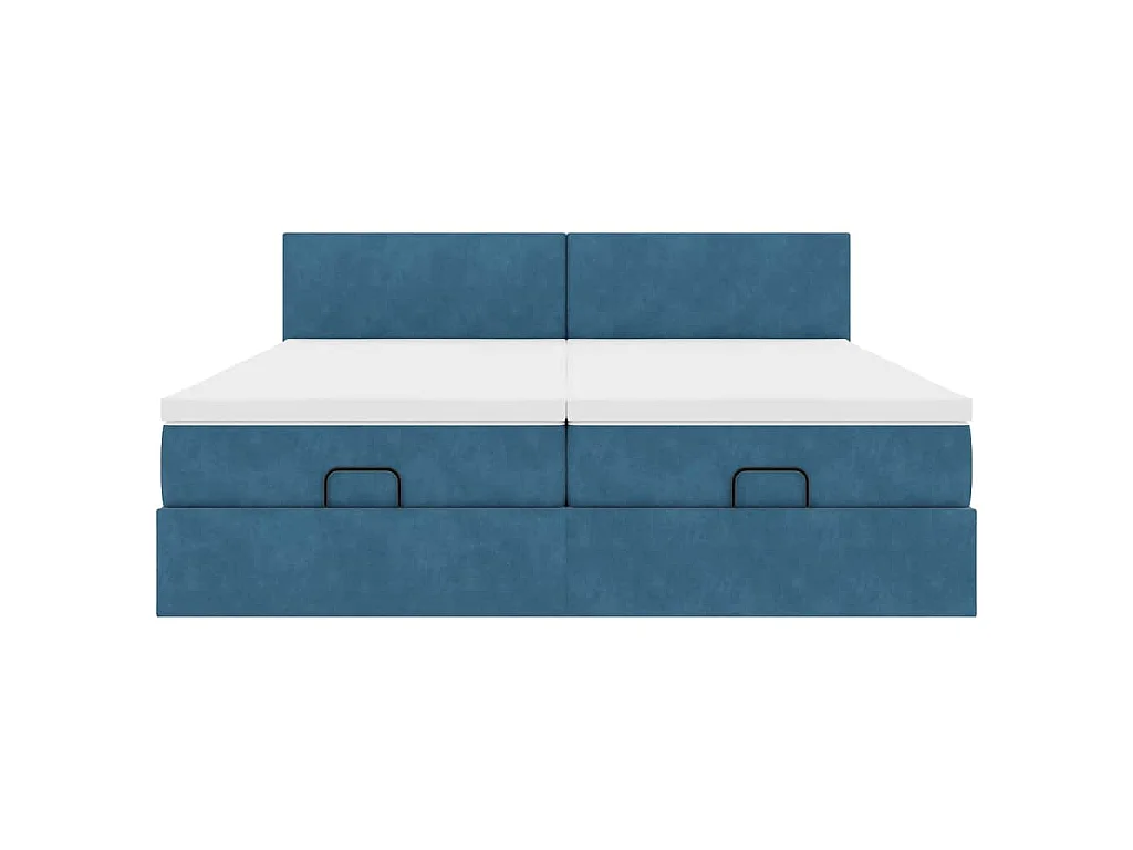 Estrutura de cama otomana com colchão azul escuro veludo