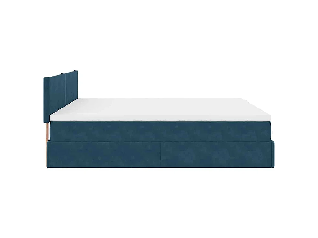 Estrutura de cama otomana com colchão azul escuro veludo