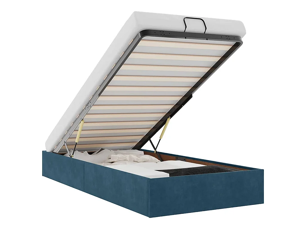 Estructura de cama otomana sin colchón terciopelo azul oscuro
