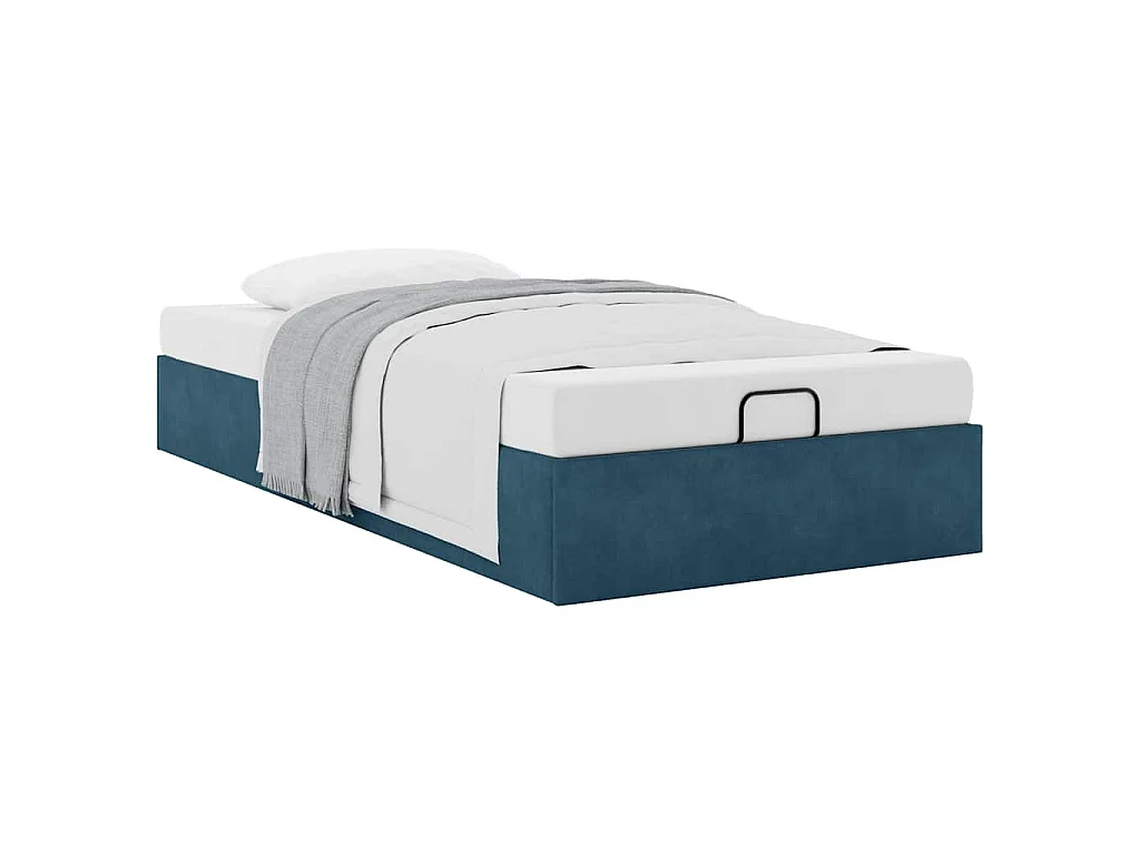 Estructura de cama otomana sin colchón terciopelo azul oscuro