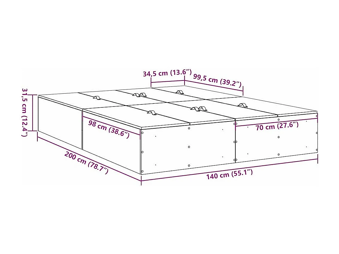 Struttura letto con contenitore Grigio cemento 140 x 200 cm