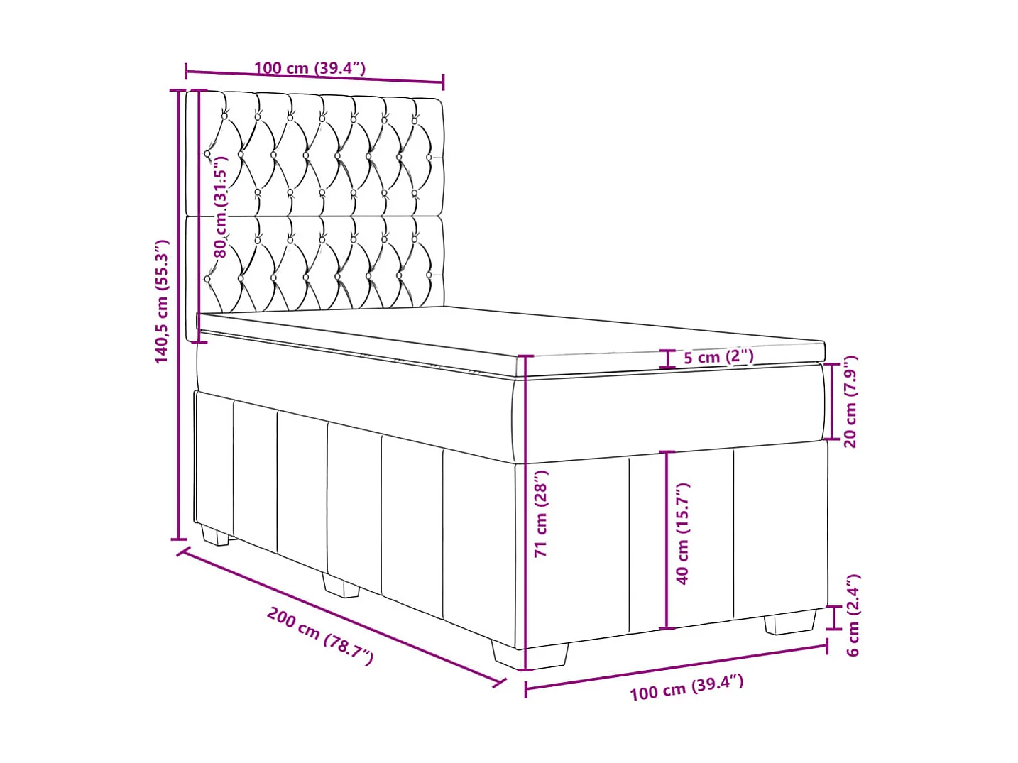 Sommier à lattes de lit avec matelas Crème 100x200 cm Tissu