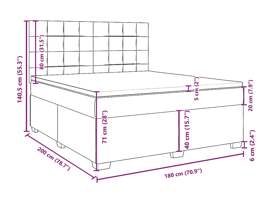 Cama box spring con colchón tela gris claro 180x200 cm