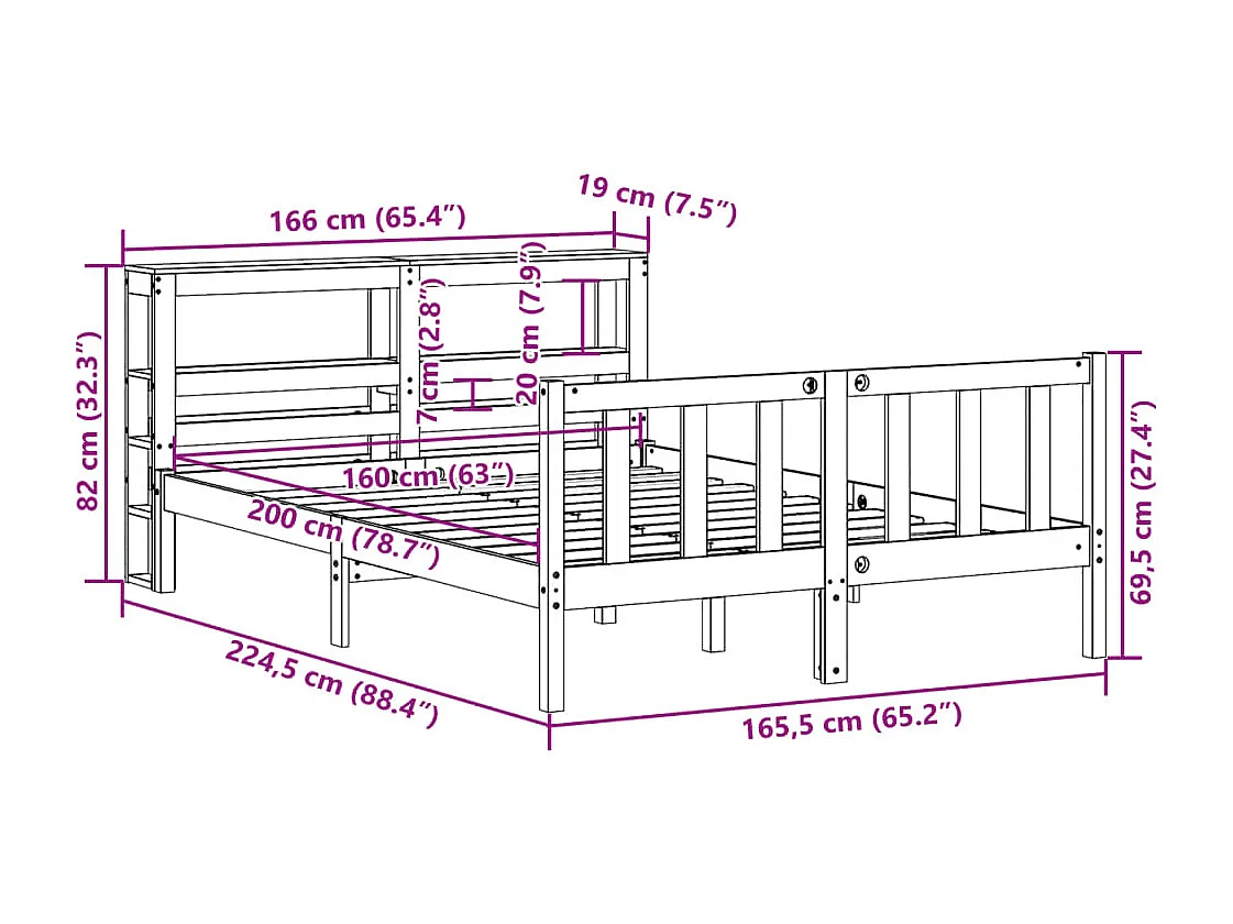 Estructura de cama sin colchón madera maciza de pino 160x200 cm