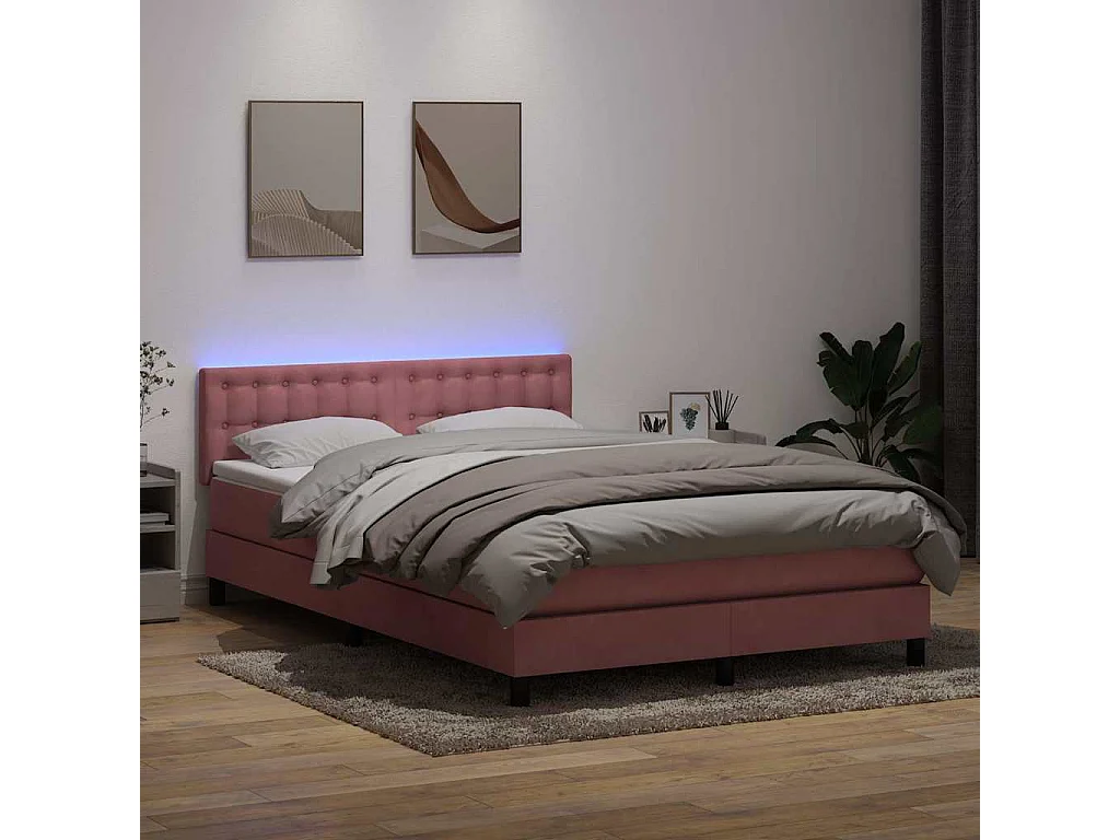 Boxspringbett mit Matratze & LED Rosa 140x210 cm Samt