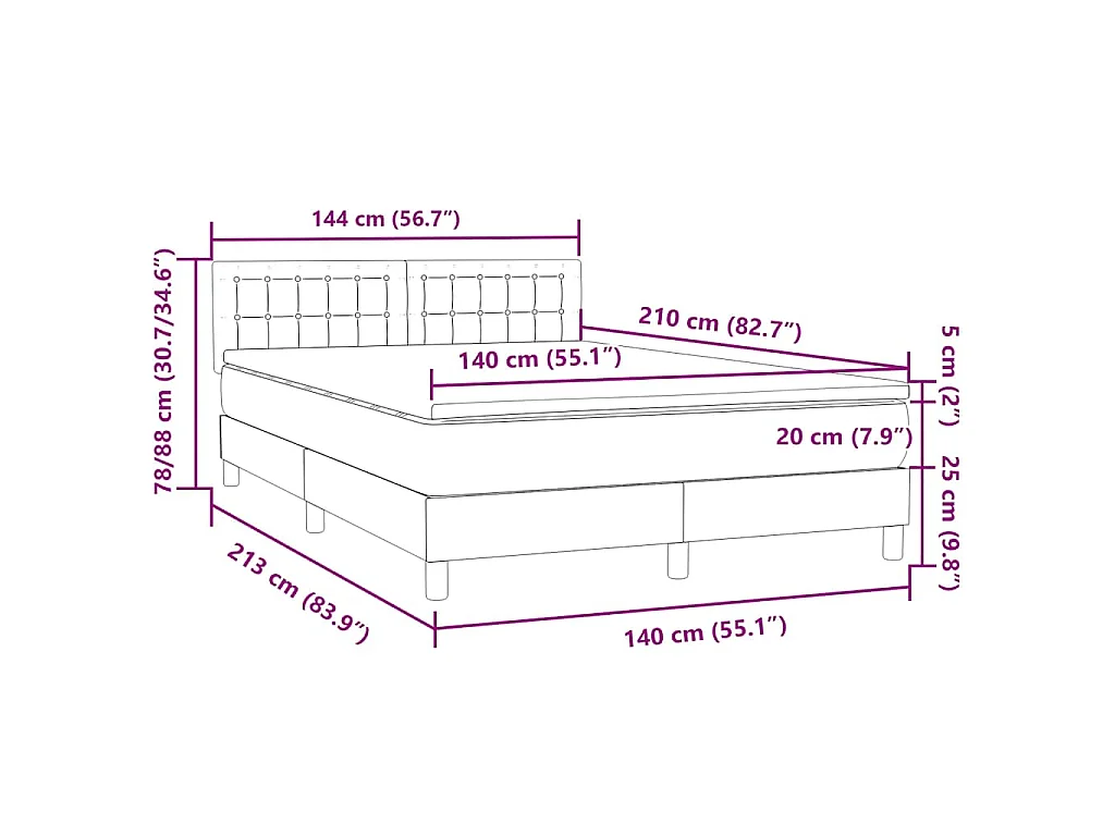 Boxspringbett mit Matratze & LED Rosa 140x210 cm Samt