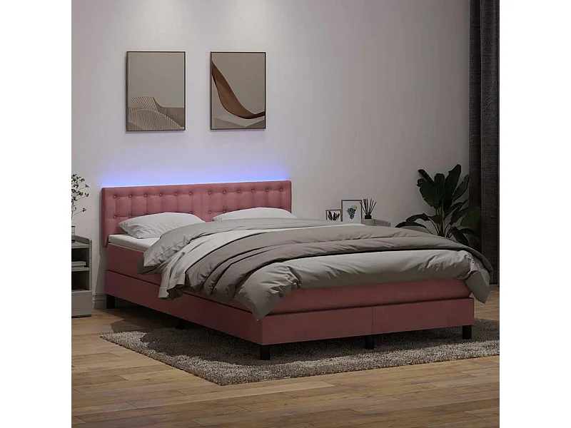 Boxspringbett mit Matratze & LED Rosa 140x210 cm Samt