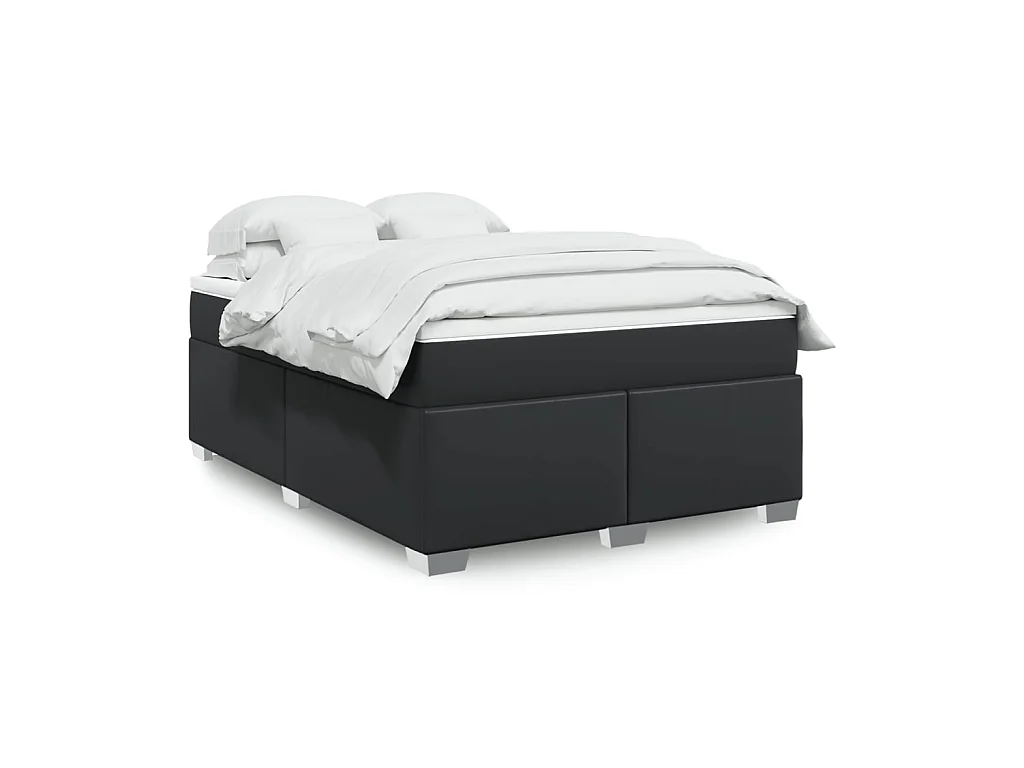 Sommier à lattes de lit avec matelas Noir 140x200 cm Similicuir