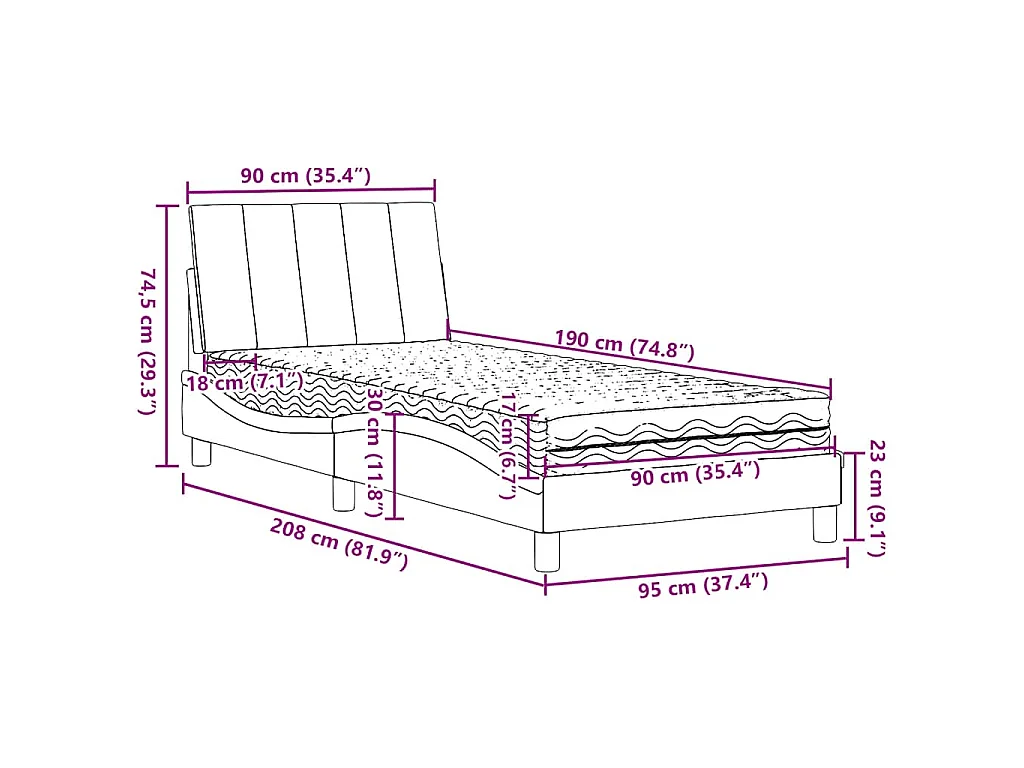 Lit avec matelas Hanko gris foncé 90x190 cm tissu