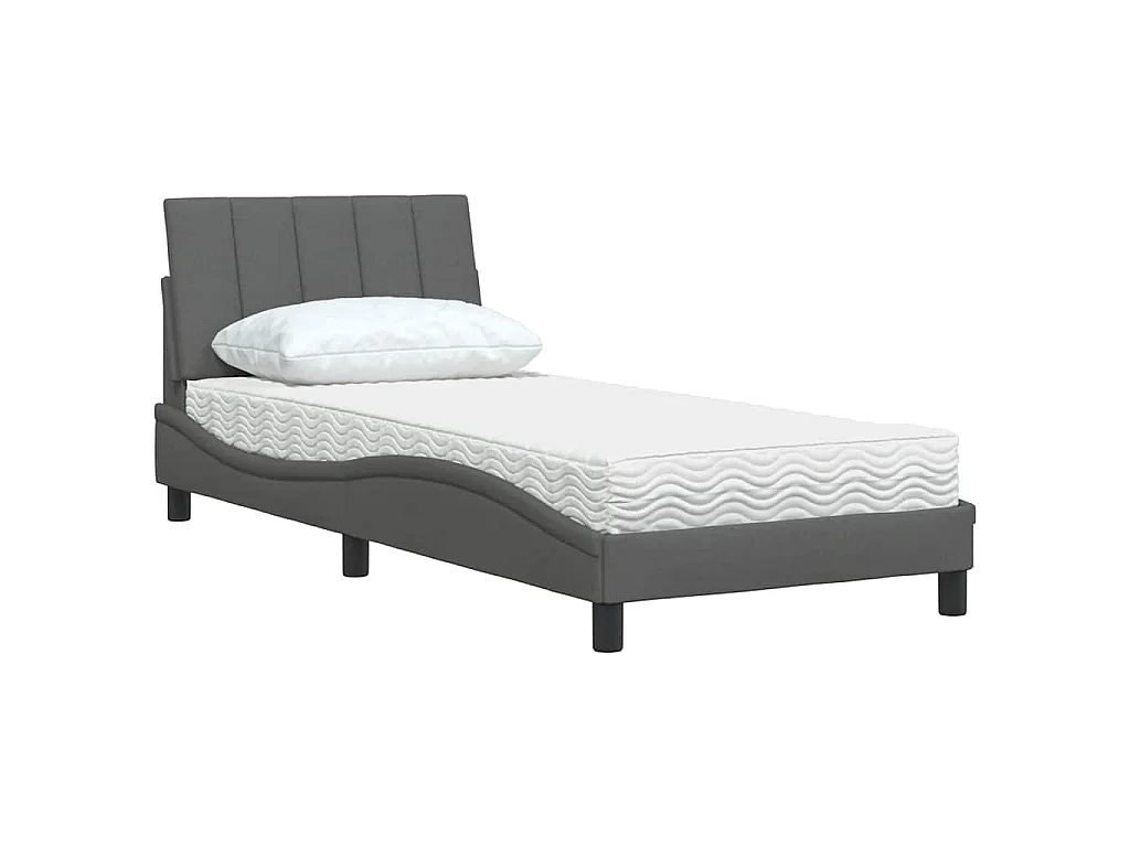Lit avec matelas Hanko gris foncé 90x190 cm tissu