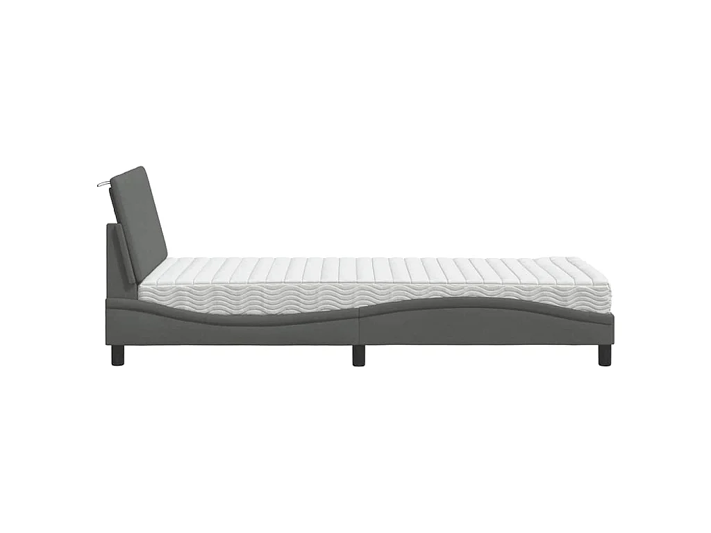 Lit avec matelas Hanko gris foncé 90x190 cm tissu