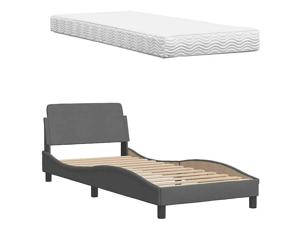 Lit avec matelas Hanko gris foncé 90x190 cm tissu