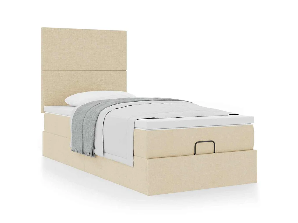 Cama otomana con colchón crema 90x200 cm tela