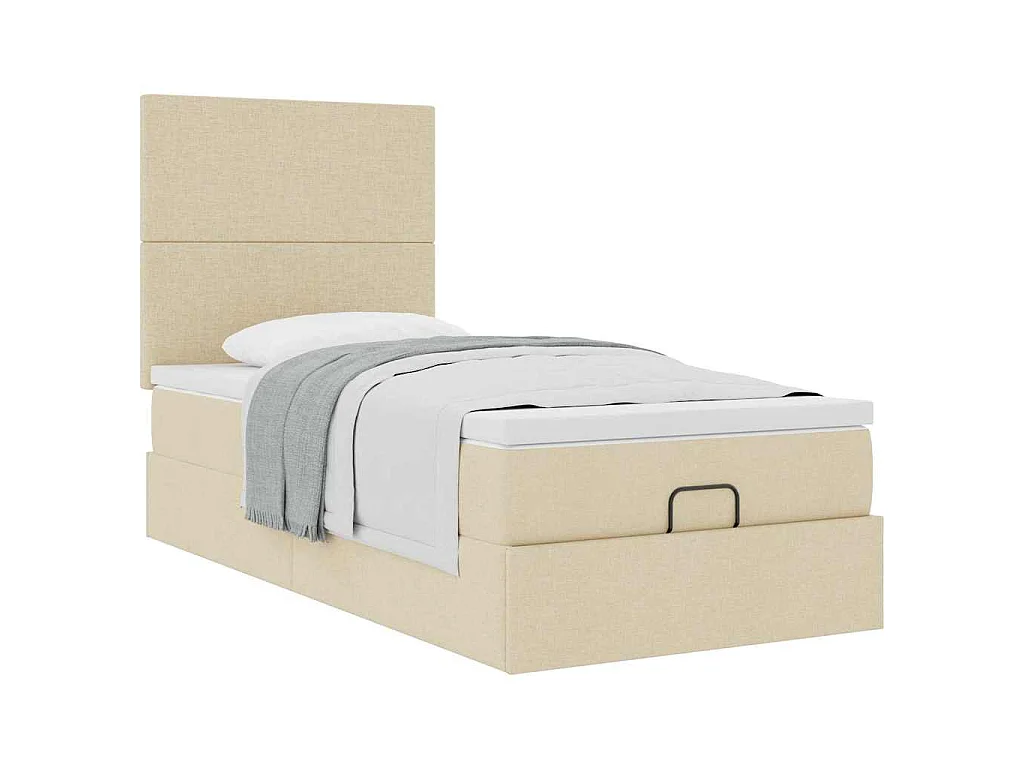 Cama otomana con colchón crema 90x200 cm tela