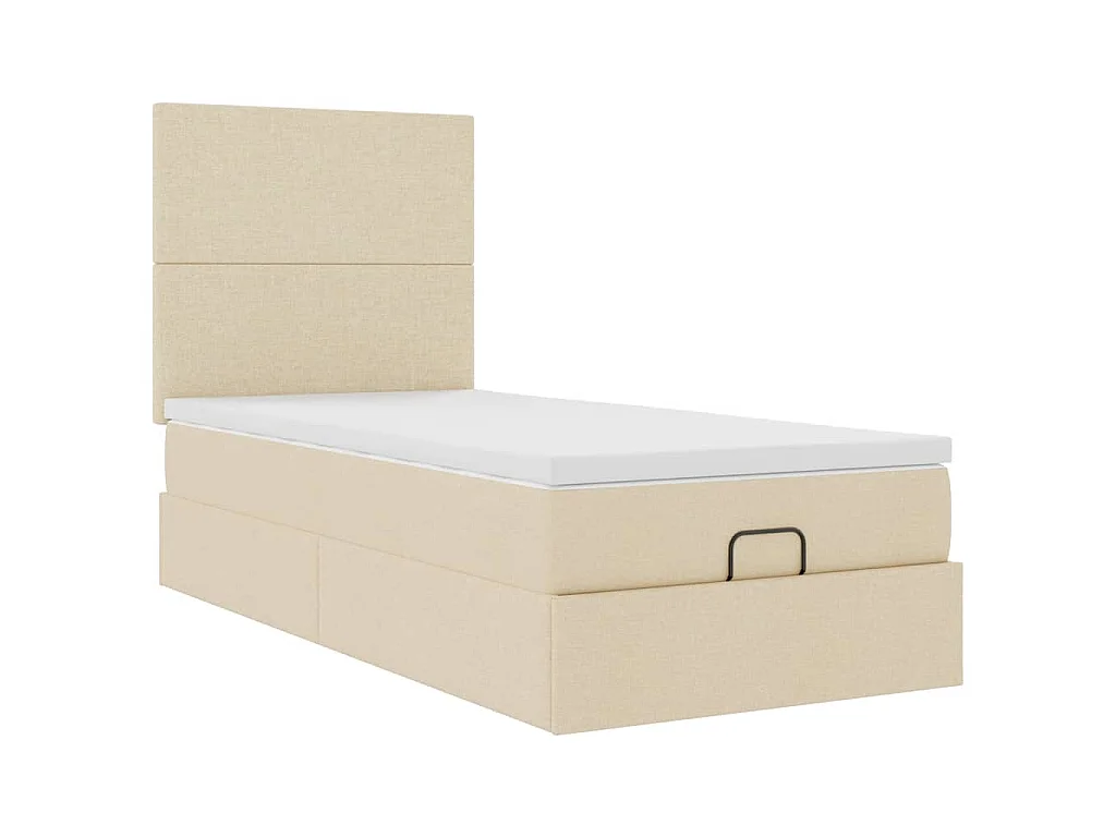 Cama otomana con colchón crema 90x200 cm tela