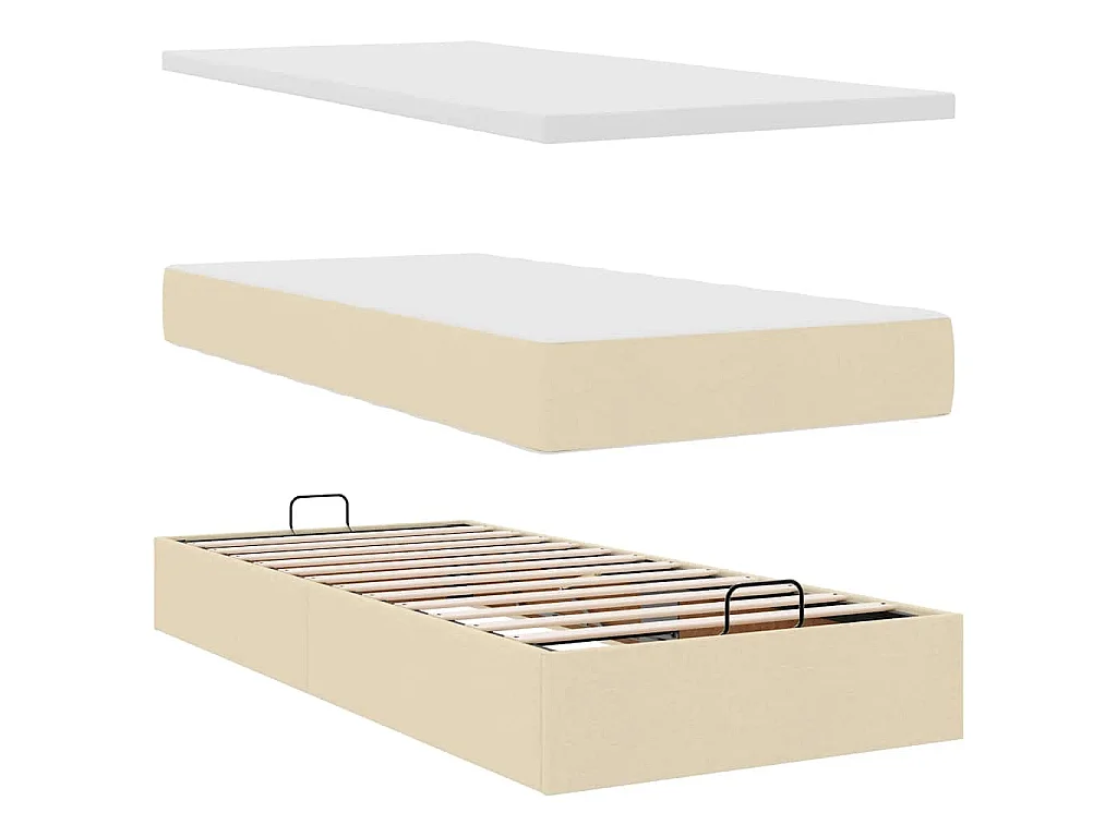 Cama otomana con colchón crema 90x200 cm tela