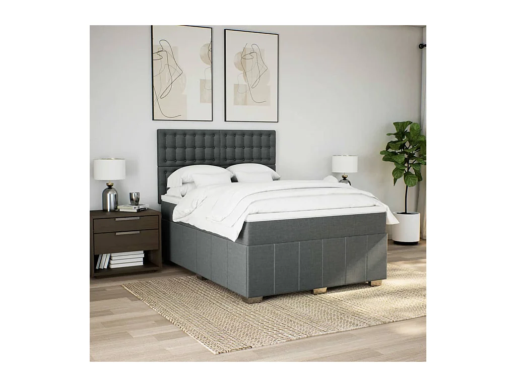Sommier à lattes de lit avec matelas Gris foncé 140x200cm Tissu