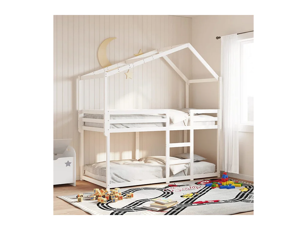 Lit superposé sans matelas blanc 90x200 cm bois de pin massif