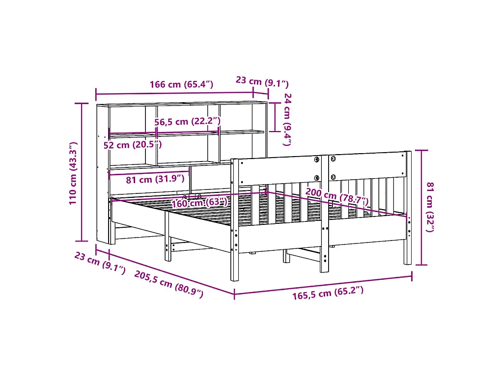 Cadre de lit sans matelas blanc 160x200 cm bois de pin massif