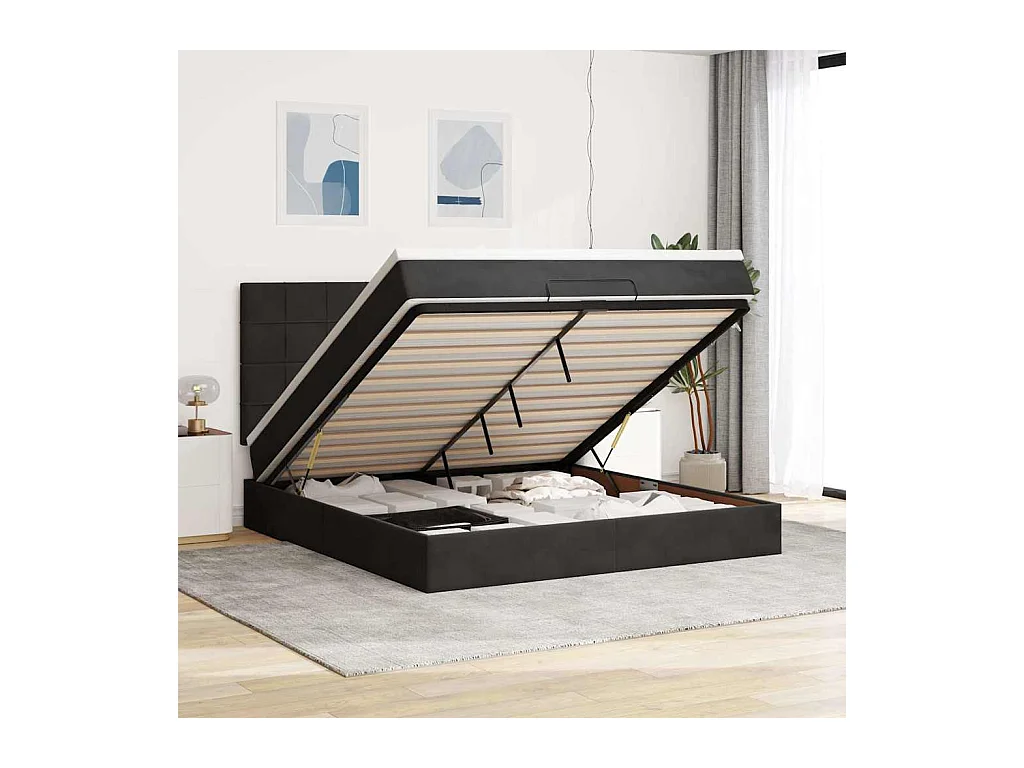 Estructura de cama otomana colchones terciopelo negra 160x200cm