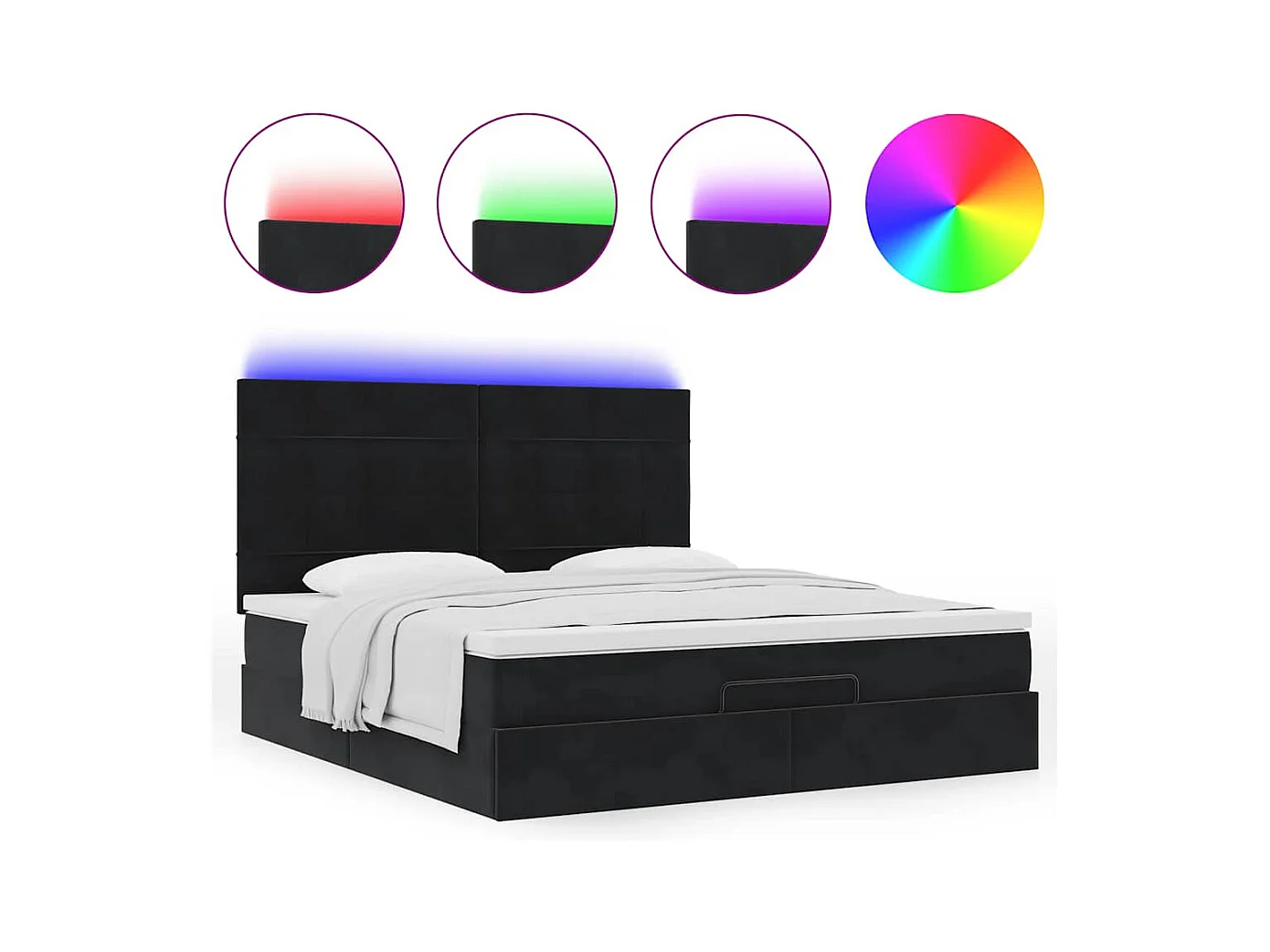 Ottoman-Bett mit Matratzen & LEDs Schwarz 160x200 cm Samt