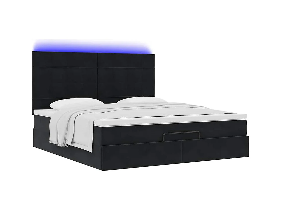 Ottoman-Bett mit Matratzen & LEDs Schwarz 160x200 cm Samt