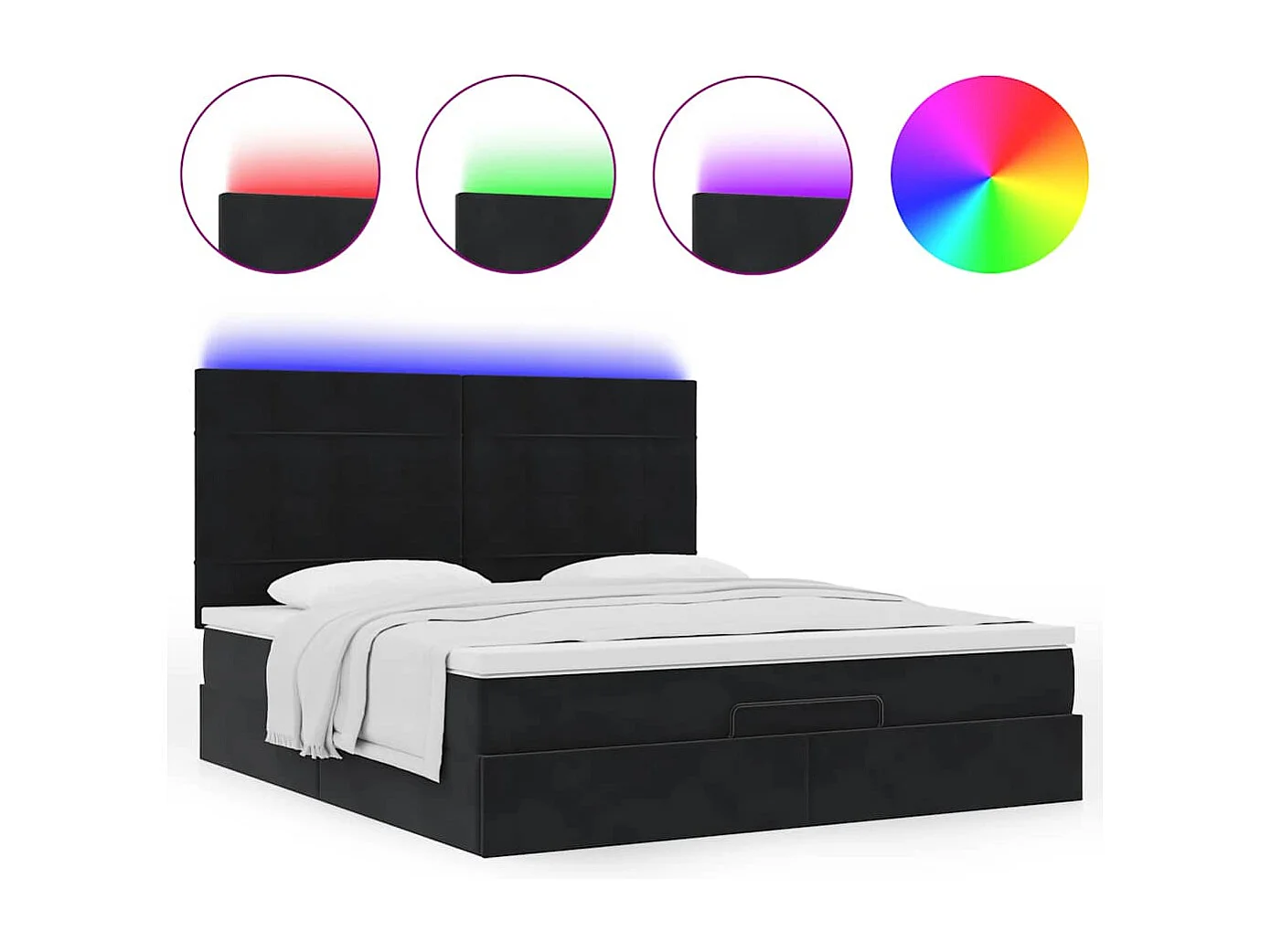 Ottoman-Bett mit Matratzen & LEDs Schwarz 160x200 cm Samt
