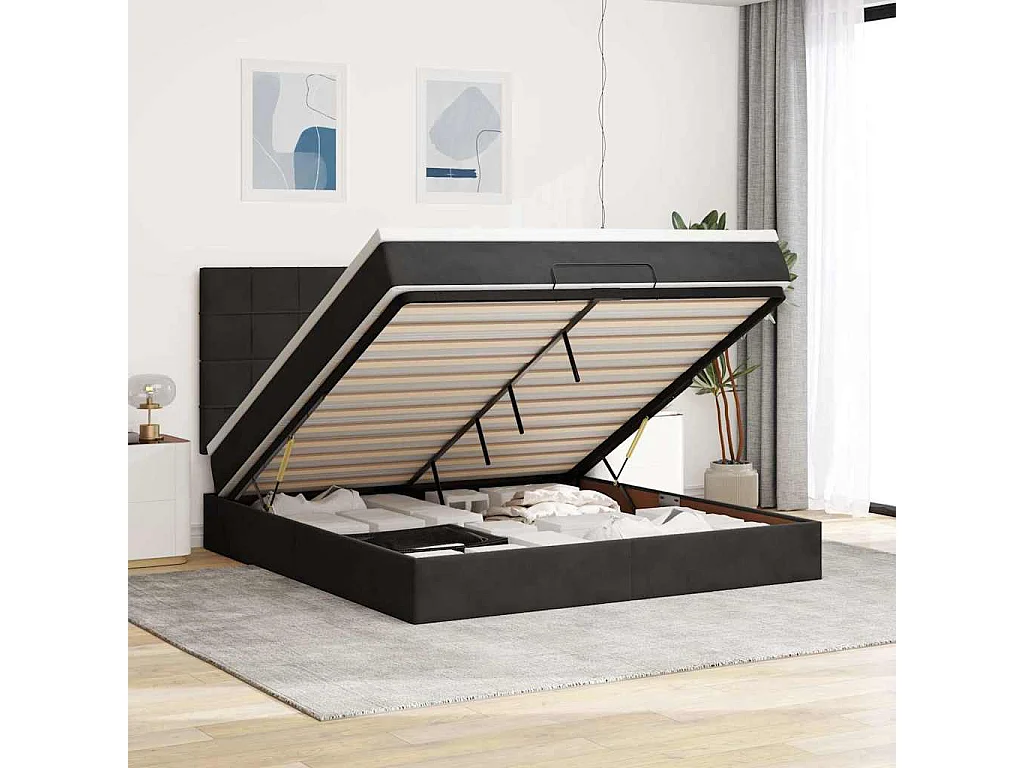 Ottoman bed met matrassen en LED's 160x200cm fluweel zwart