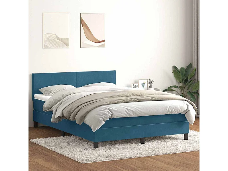 Boxspring met matras fluweel donkerblauw 140x220 cm