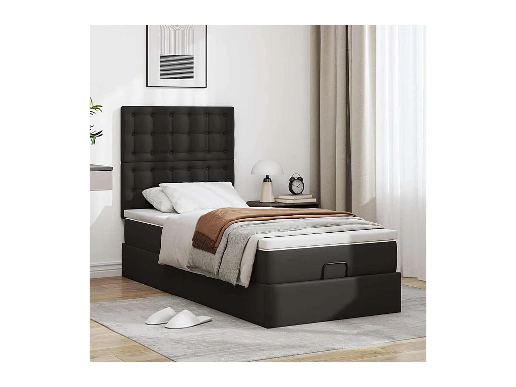 Cadre de lit ottoman avec matelas noir 100x200 cm similicuir
