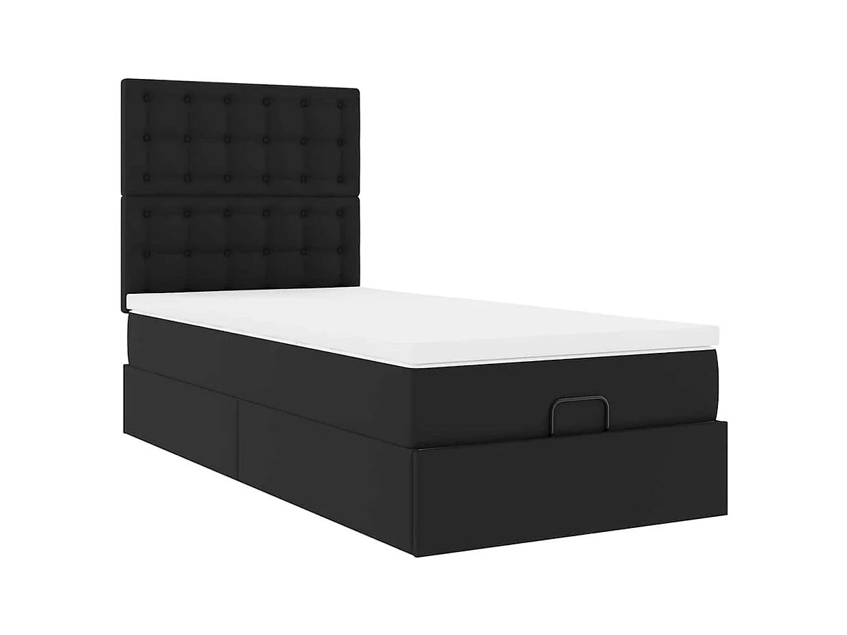 Cadre de lit ottoman avec matelas noir 100x200 cm similicuir