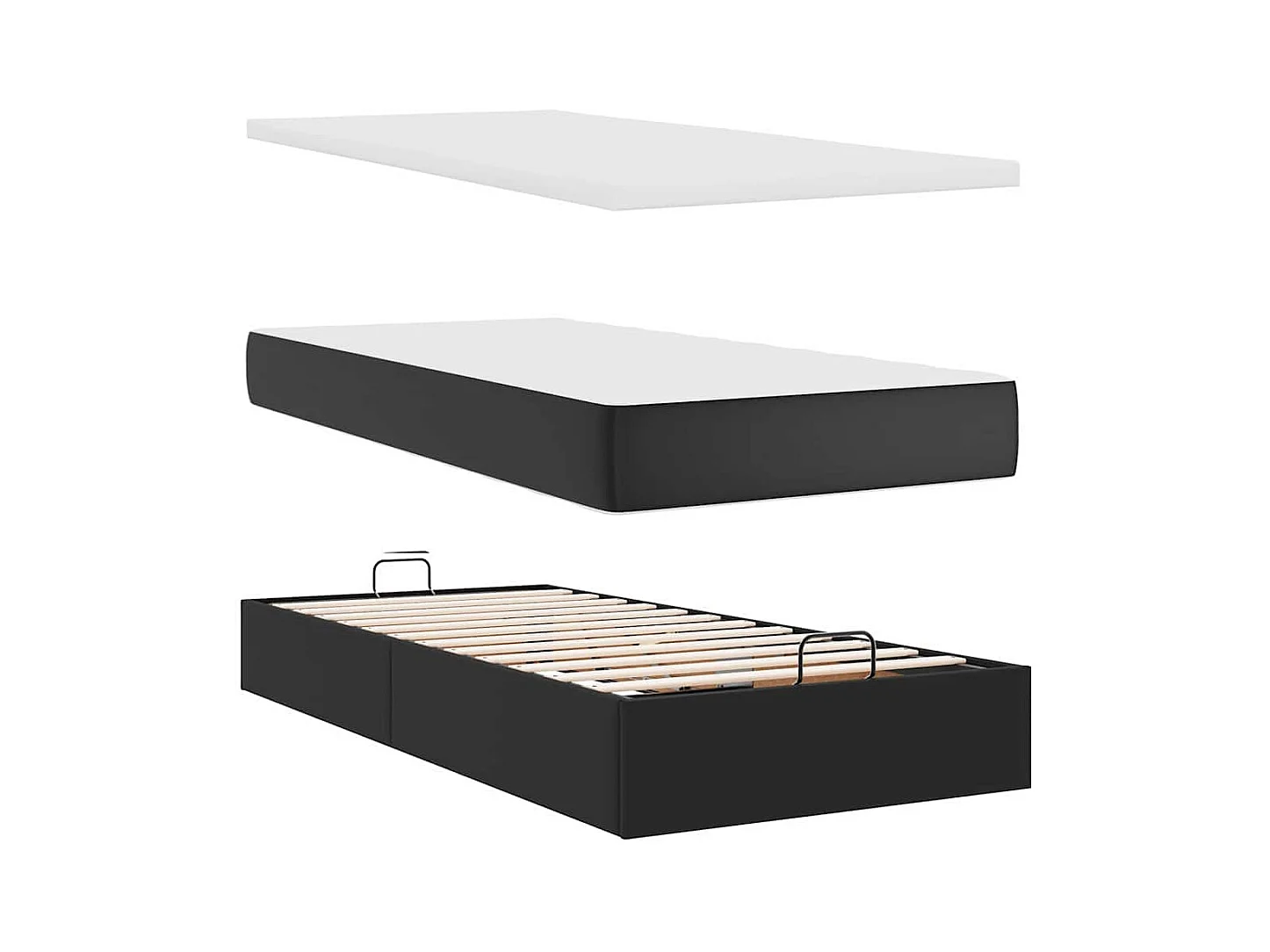 Cadre de lit ottoman avec matelas noir 100x200 cm similicuir