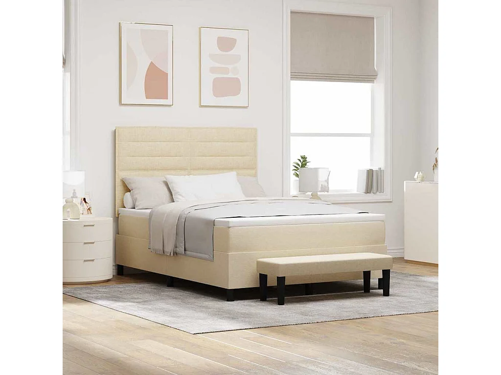 Boxspringbett mit Matratze Creme 140 x 190 cm Stoff