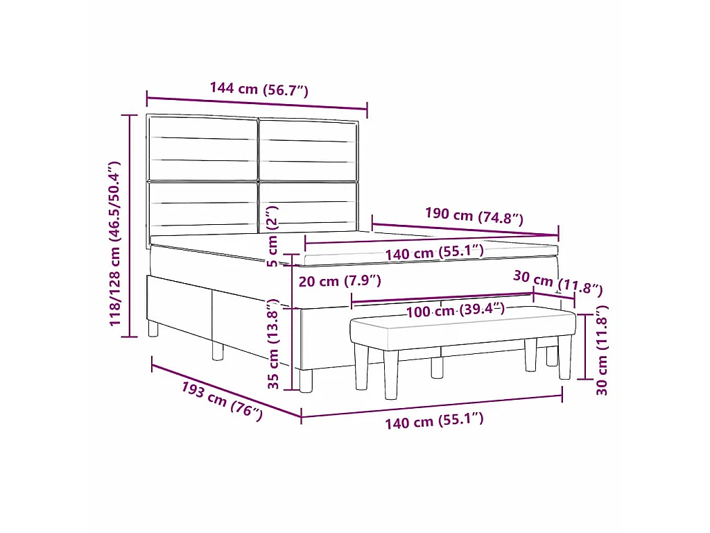Boxspringbed met hoofdeinde Crème 140 x 190 cm Stof