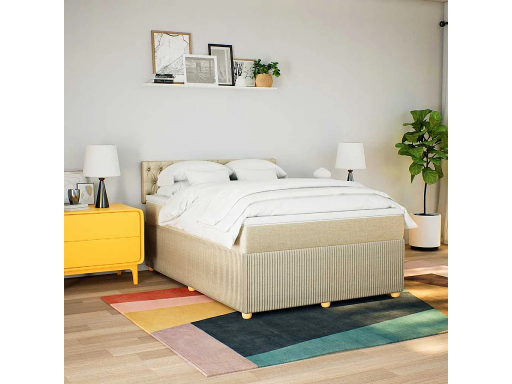 Giroletto a Molle con Materasso Crema 140x19 cm in Tessuto