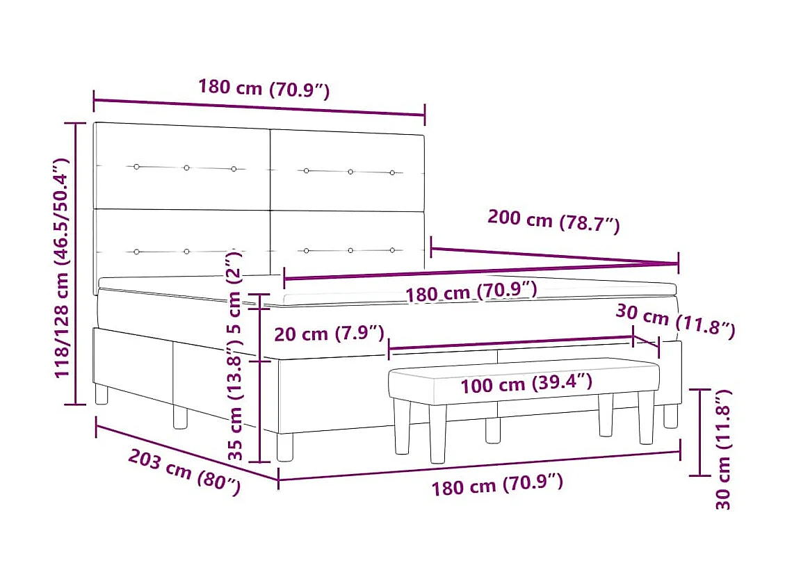 Boxspringbett mit Matratze Schwarz 180 x 200 cm Samt