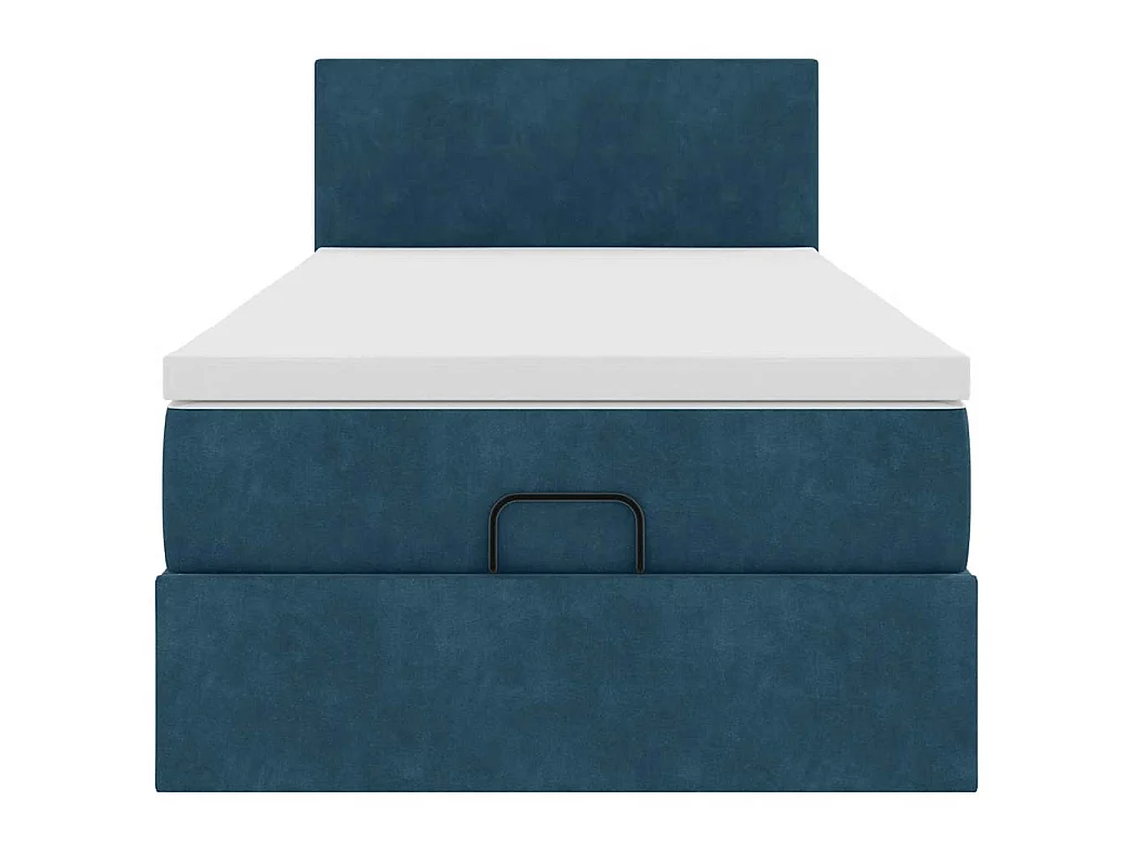 Estructura de cama otomana colchón terciopelo azul oscuro